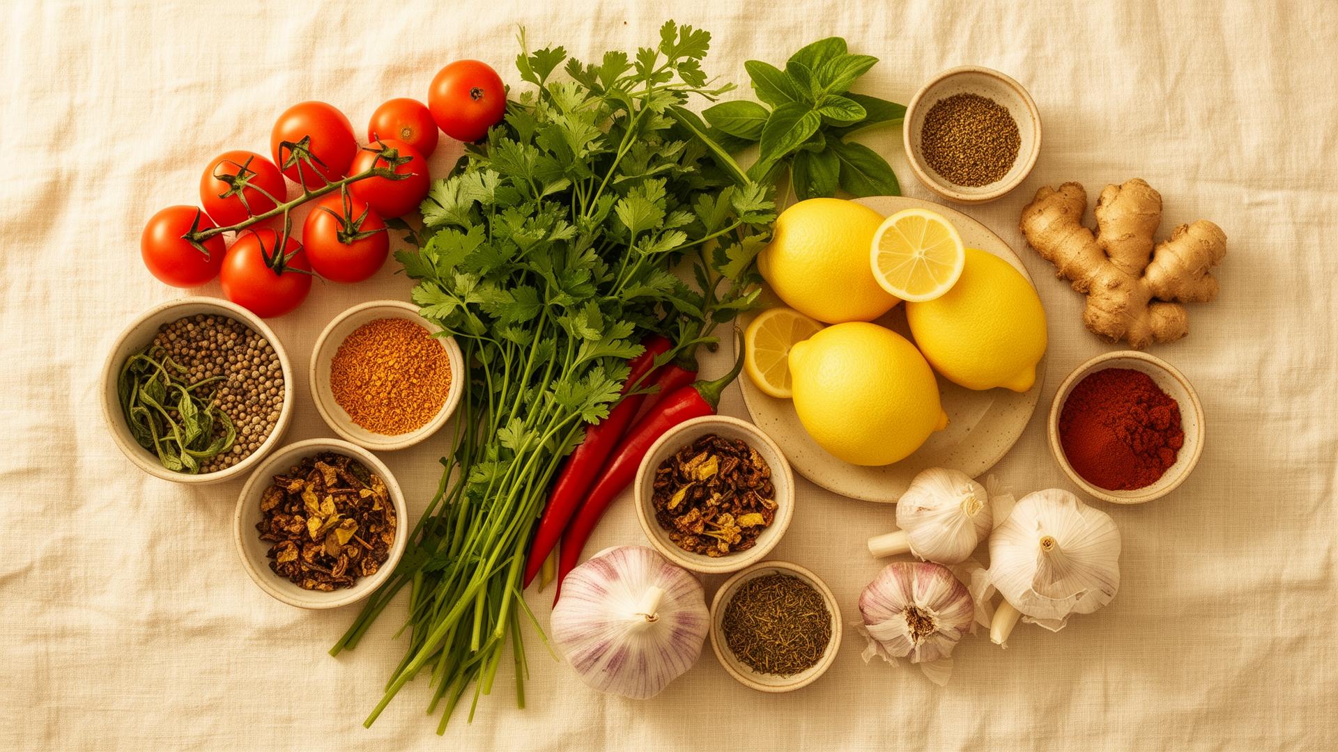 Fresh ingredients from world cuisines